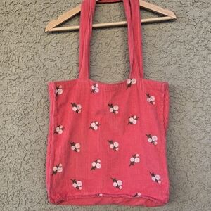 Daisy Embroidered Cordoroy Tote Bag